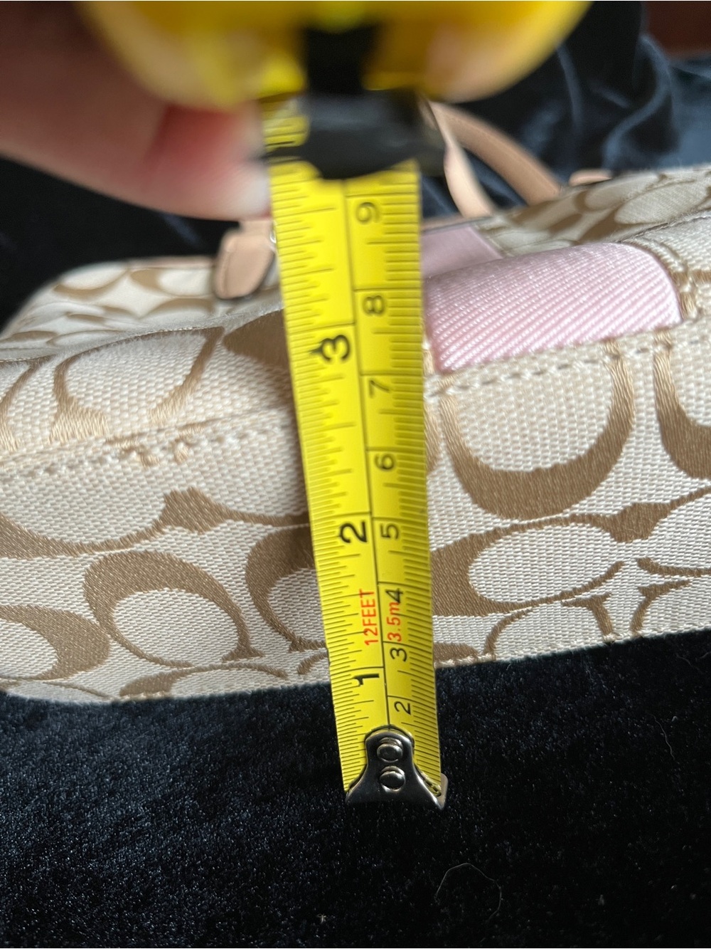 Vintage SIGNATURE STRIPE TOP HANDLE TOTE COACH KHAKI/SHELL PINK w/Wristlet - Picture 12 of 12
